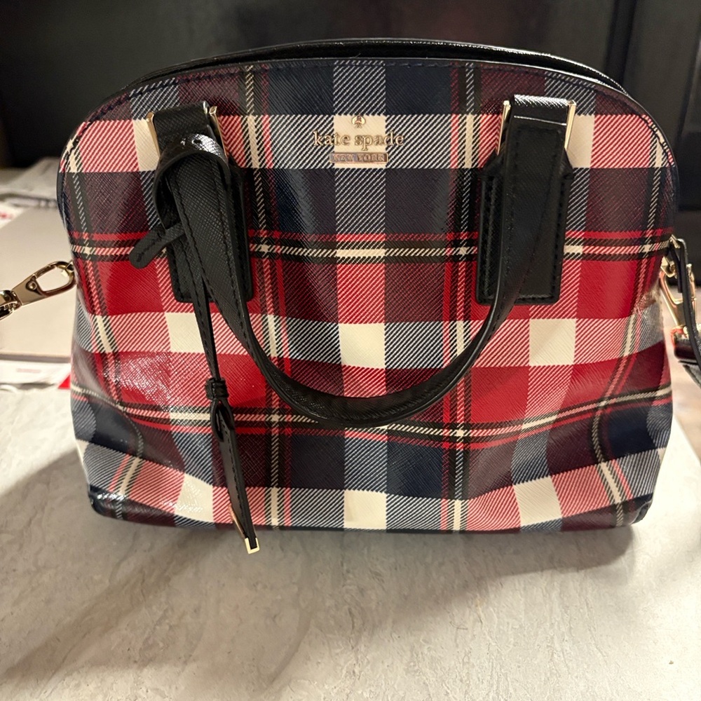 kate spade Red, Navy & White Plaid Dome Satchel